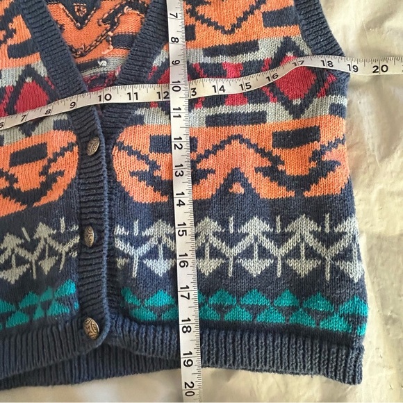 NUOVO Vintage 90's Western Aztec Southwest Sweater Vest Cardigan Size M Ramie - Picture 7 of 8